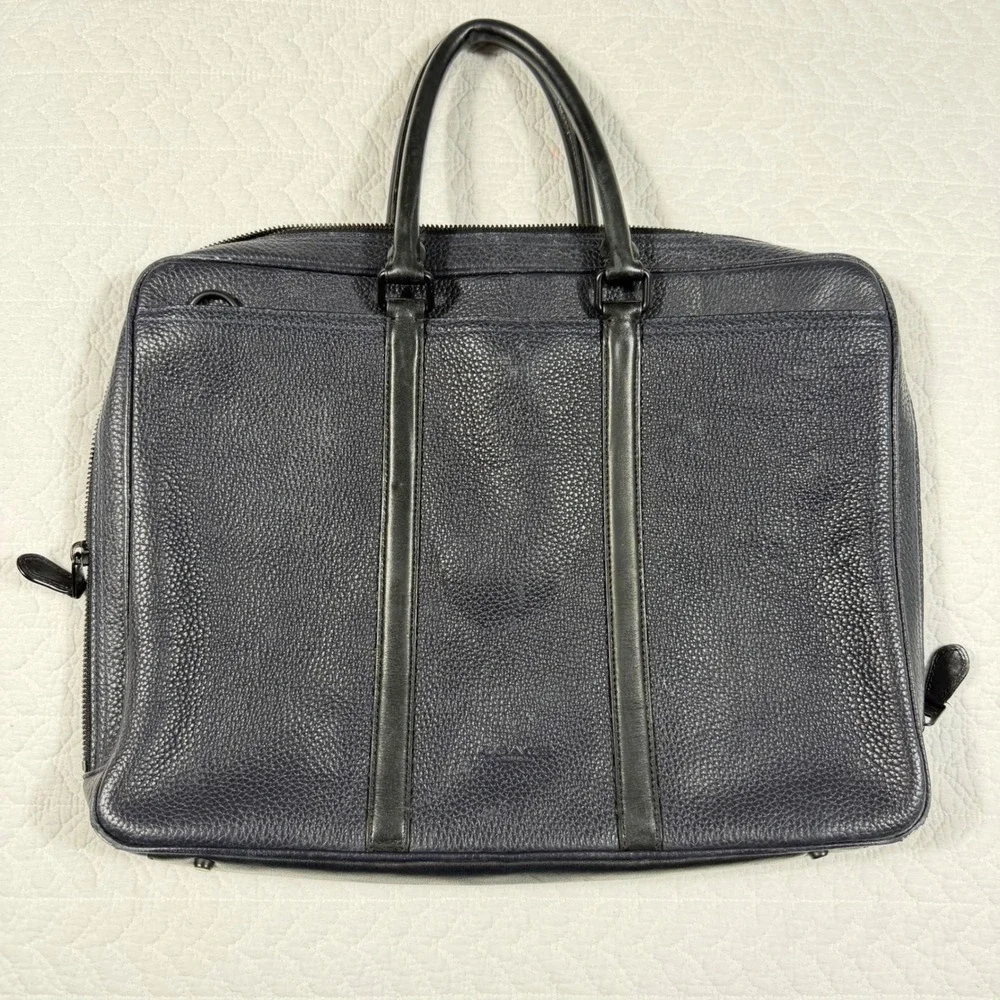 Coach Metropolitan Slim Briefcase - Navy Pebbled Leather Work Office Travel‎